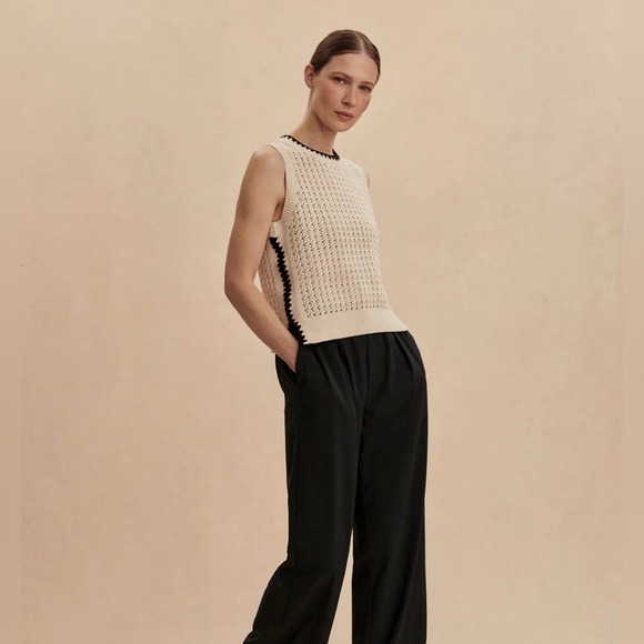Varley Delaney Knit Beige Birch Black Trim Vest Top Sweater Shirt - Picture 16 of 16